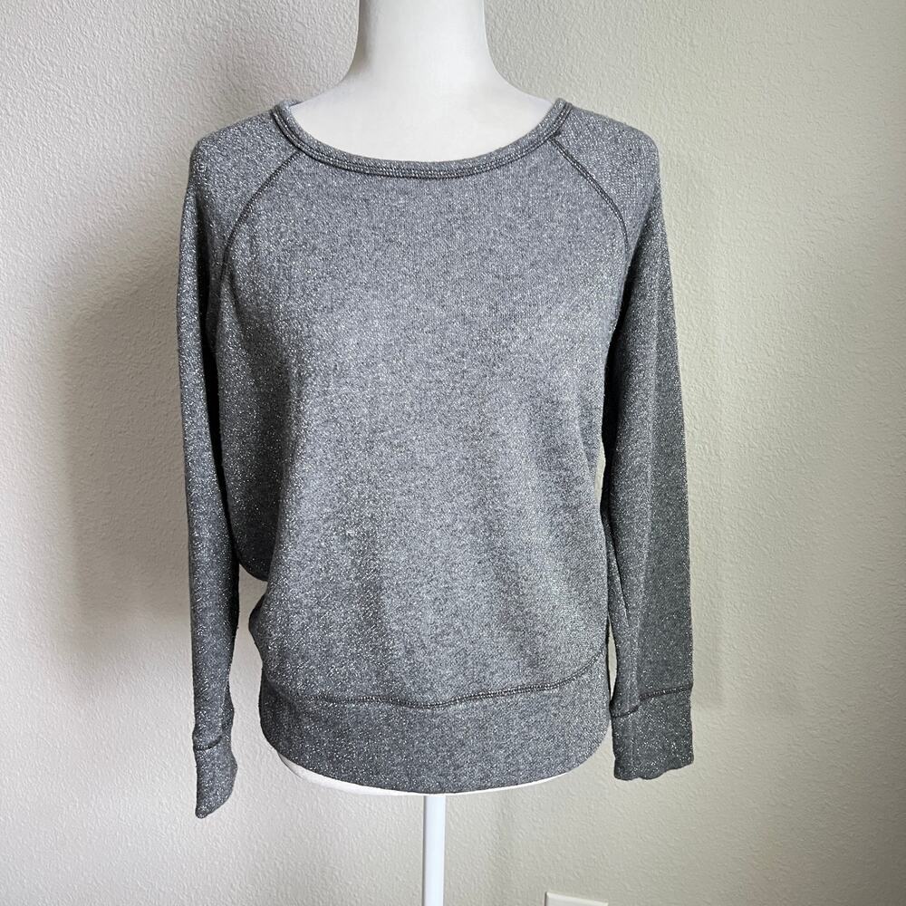 Aerie Gray Sparkle Sheer Back Long Sleeve Sweater Women's M Casual Comfort